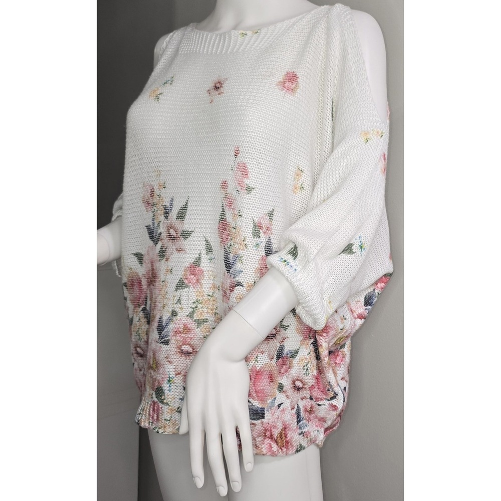 Luisa Ricci Italy Floral Knit Cold‎ Shoulder Sweater Top Size L boutique Italian - Picture 5 of 12